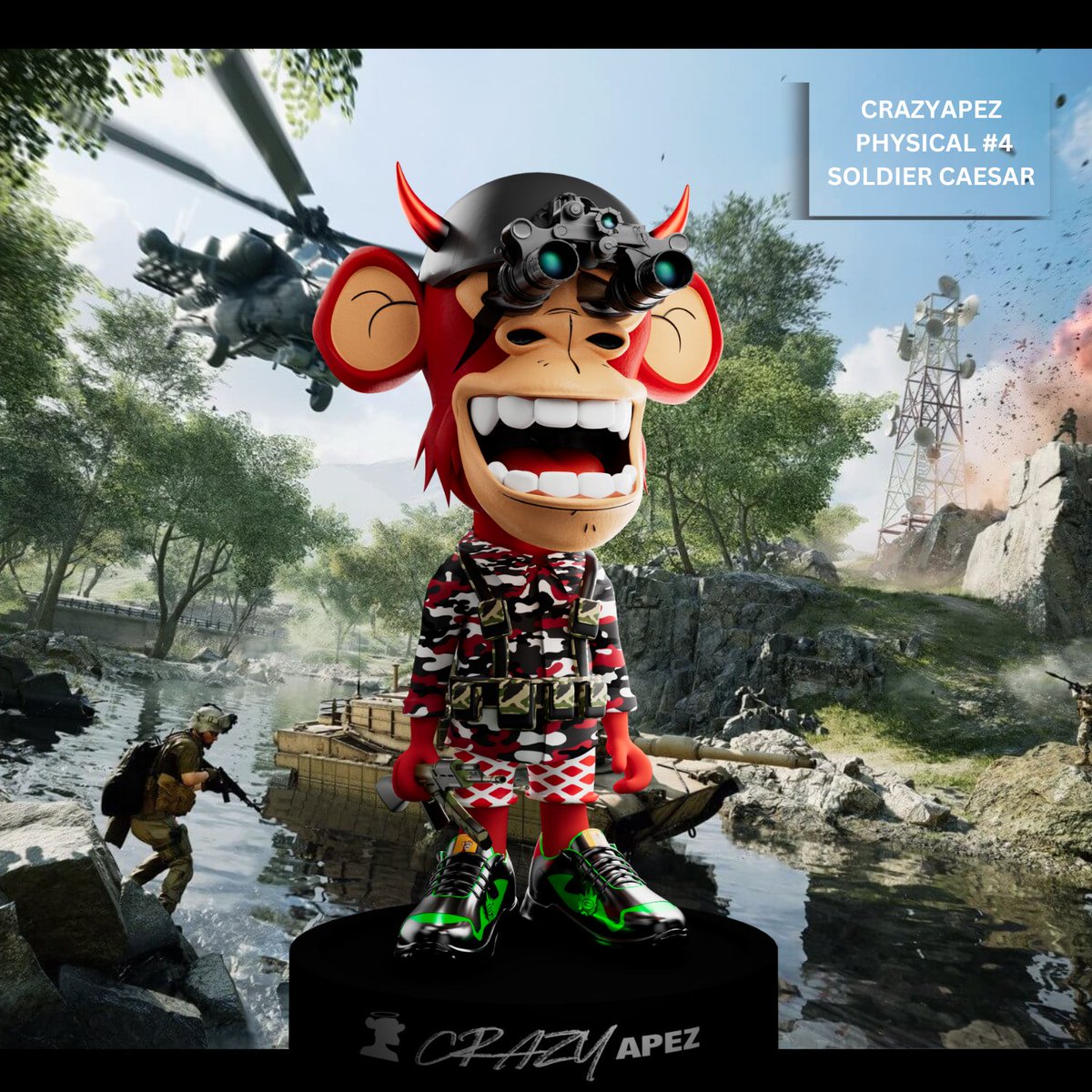 crazymeta_io's tweet photo. CrazyApez are now on the move with the “Soldier Ape” alongside. Giving you the Badboys for life vibe featuring @BoredApeYC #367 Let's get Craaazzyy!!! 🔫🚁

#BoredApeYachtClub #BAYC #CrazyApez #CrazyMeta 💎 https://t.co/AD3Tamwqv1