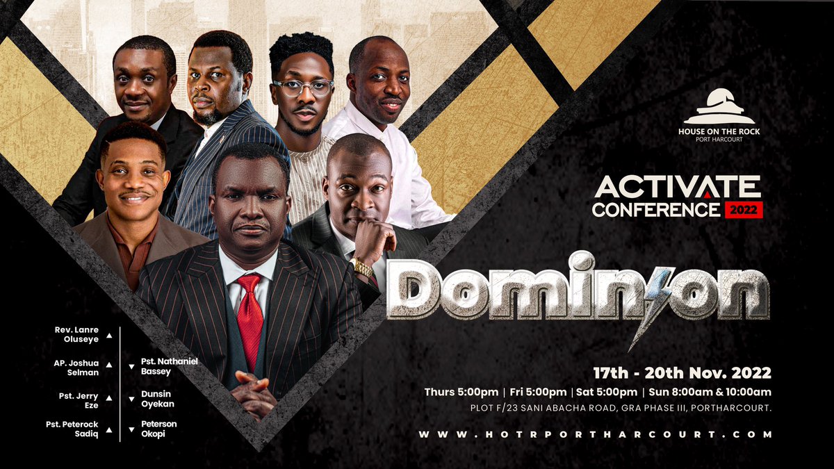 HOTRphc's tweet photo. God's Spirit beckons. There are things to do and places to go! Come and get armed to dominate.
#Dominion
#HOTRService
#ActivateConference
#ActivateConference2022
#HouseOnTheRockPortHarcourt https://t.co/JBYgMkuQlk
