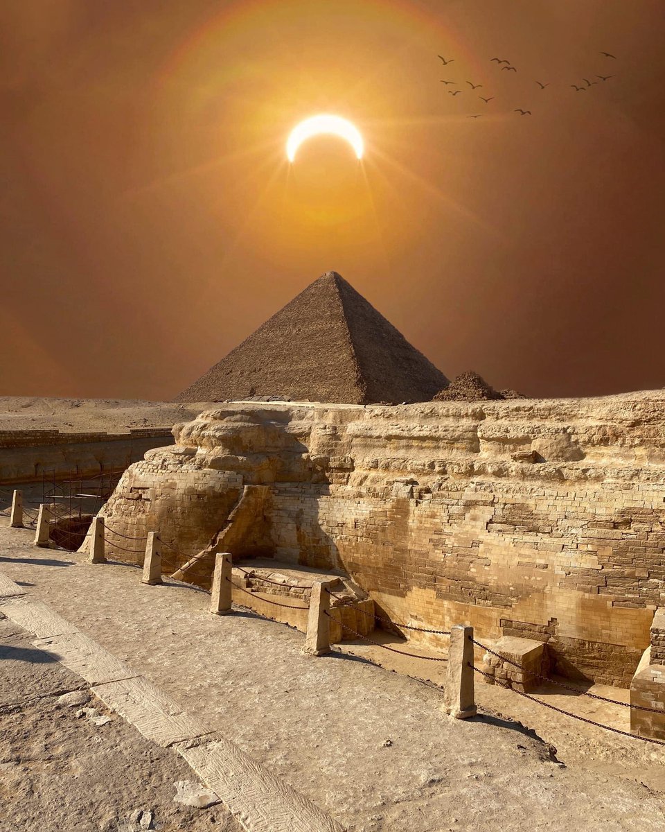 Half-sun at Giza Pyramids today. This only happens every 5 years.