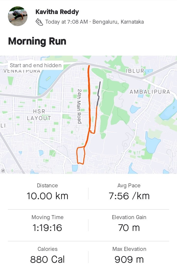 KavithaReddyKR's tweet photo. Nothing like a Good Run! Run with @jmodh , 30th Oct 10 kms #Running #Strava #MiFit 1043 Kms/3255 Kms (2022 Miles)
#FitnessChallenge2022 #KavithaReddyKR #Bommanahalli #Fitness #Health #Climbing #Cycling #Swimming #Trekking #WomenFitness #BengaluruDiaries #Adventure #FitGuru https://t.co/8ZLR9KrBkY