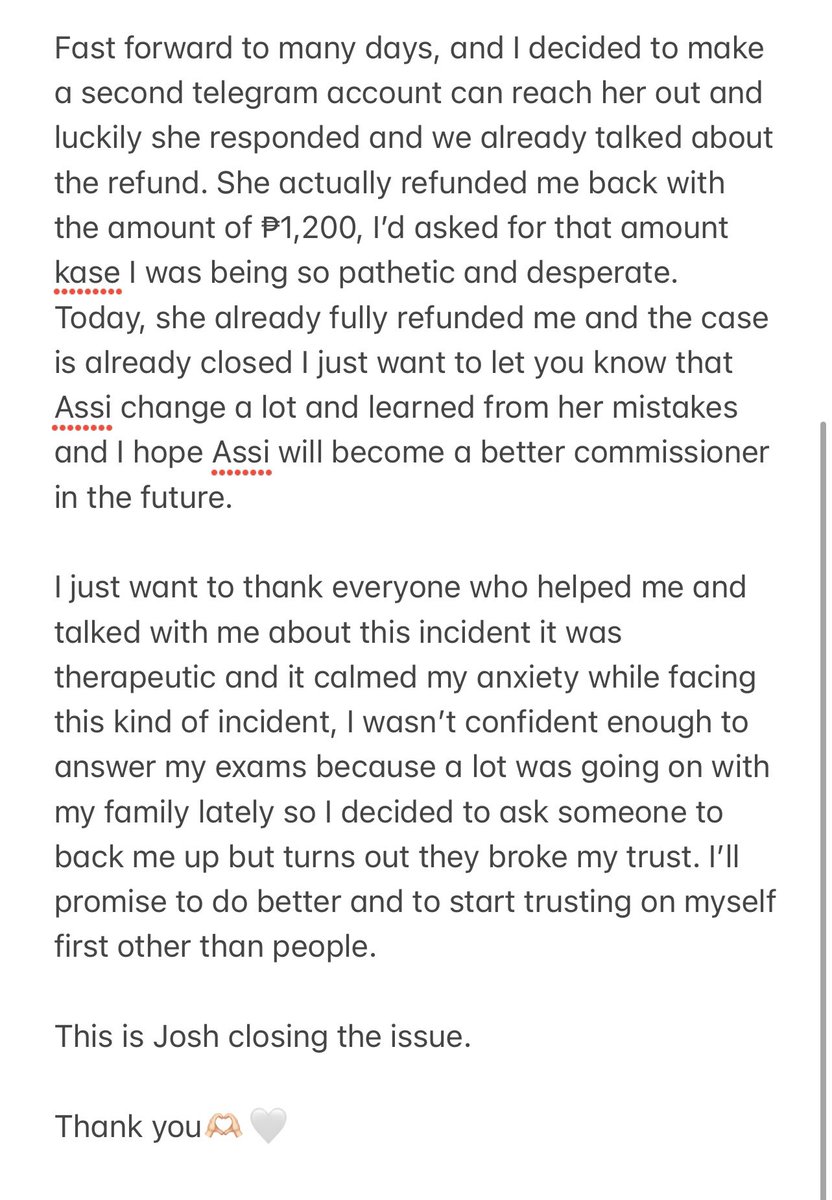JoshTheClient_'s tweet photo. Good day, everyone! Here’s my statement regarding the incident with @AssiAnswers 

 📌I just want to pinpoint that Assi is not a scammer.

Thank you and the case is now close https://t.co/Mm9szVckma