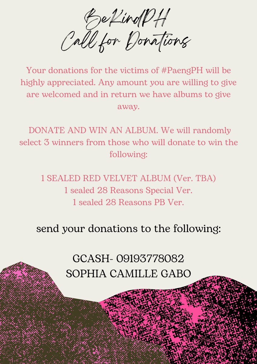 BeKindPH's tweet photo. The disaster caused by #PaengPH is big and if you can spare any help, it will be appreciated.
Your donations will go to the ff places:
Igburi Antique
Cauayan Neg Occ
To give back, we'll giveaway sealed Red Velvet albums to 3 donors.
#PaengPH #AntiqueNeedsHelp #NegrosNeedsHelp https://t.co/70rZN0mIA0
