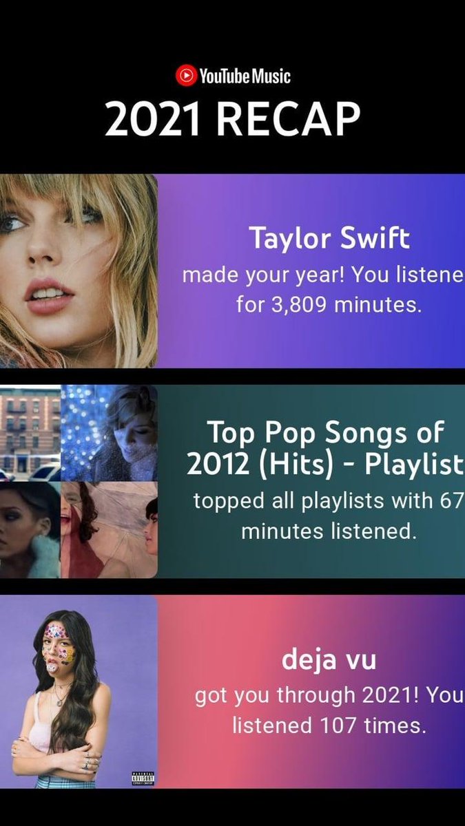 well, everyone talkin' about their spotify wrapped. but this is my 2021 youtube music wrapped / recap from last year. and 2019  spotify wrapped. https://t.co/xl5Dg6qJDl