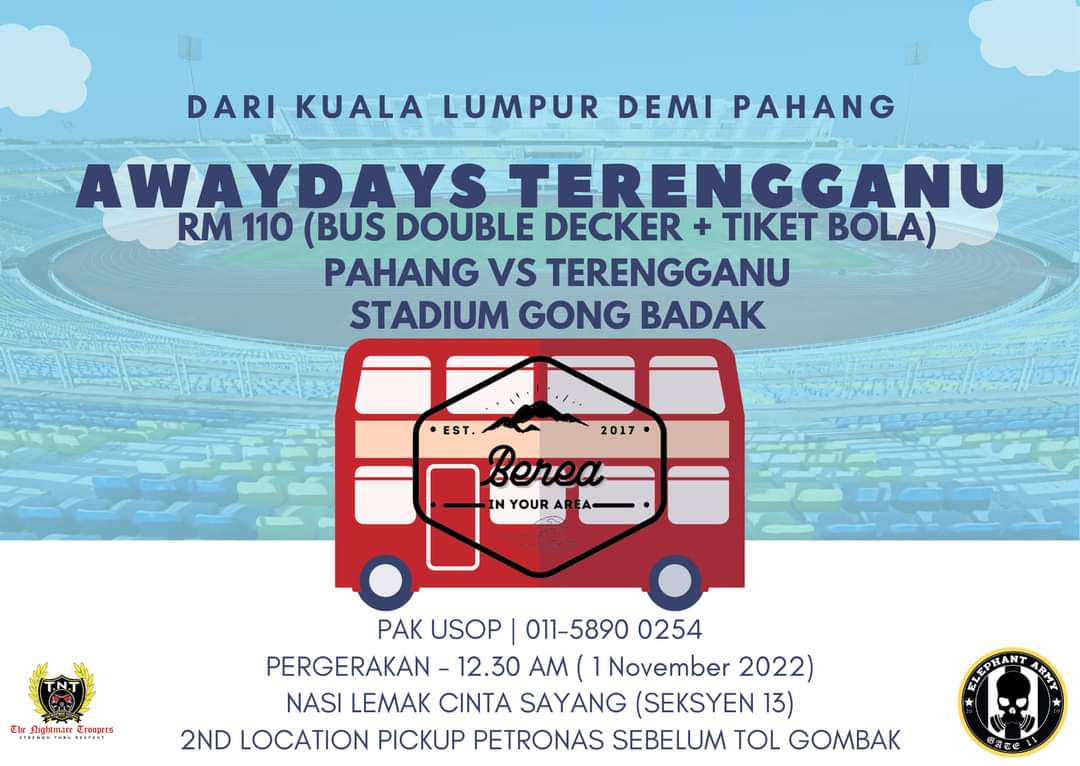 Last few seat untuk trip Kuala Terengganu! Hubungi Pak Usop Lekaih. Gong Badak dilanggar Gajah!