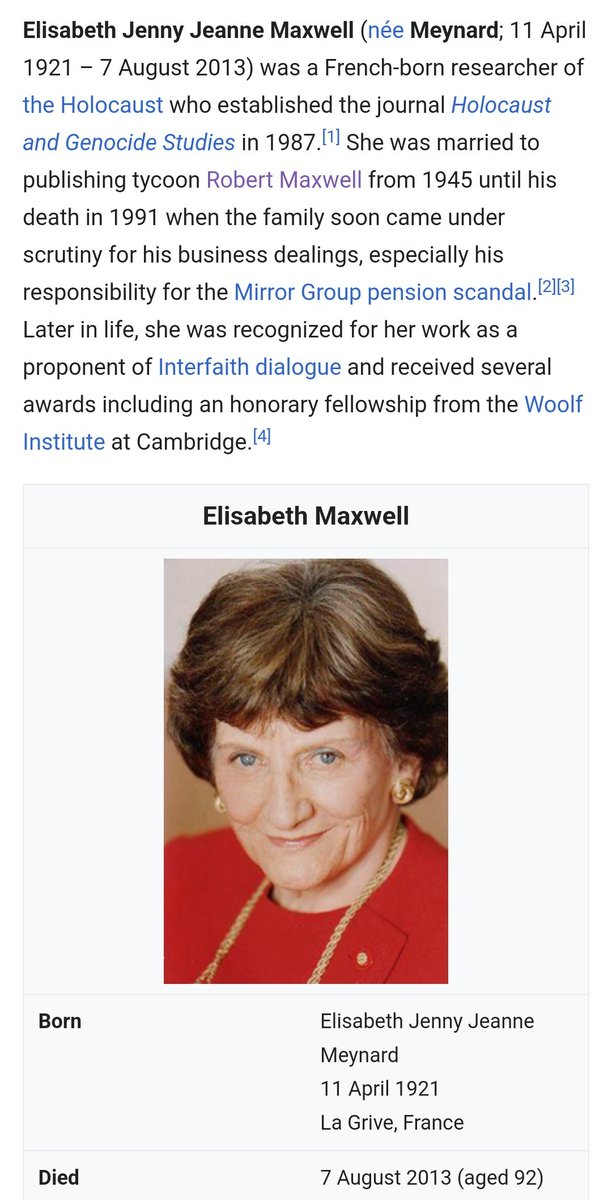 AnonyLives's tweet image. Ghislaine Maxwell has quite the family. Most know about her dad Robert, but Mom and siblings have interesting stories also.
Her Mom Elisabeth Maxwell established the journal Holocaust and genocide studies.
In 1997 Bill Gates invested in Isabel Maxwell company commtouch: 🧐👇