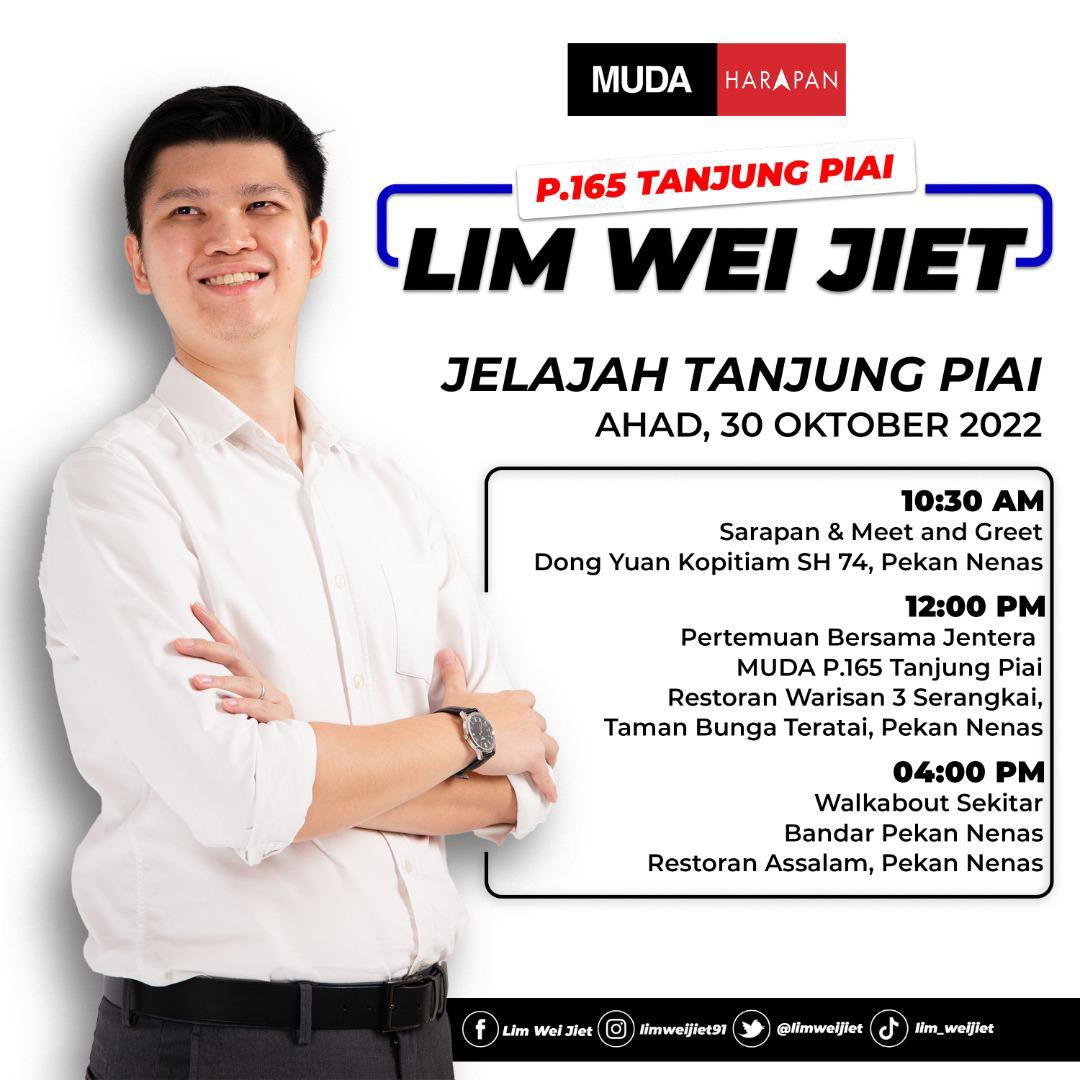 Calon MUDA Tanjung Piai @limweijiet secara rasminya sudah bergerak bertemu penduduk. 

Ini bukan kawasan mudah. 

Bertembung kerusi Timbalan Menteri MCA. 

Tapi apa nak takut?  Hey, ini MUDA lah!

#MalaysiaKitaPunya