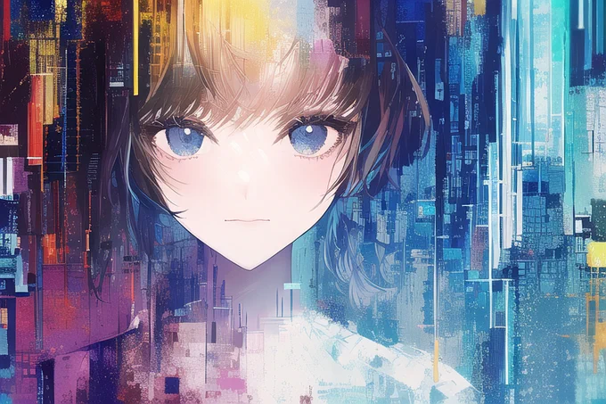 GLITCH "glitch,1girl,solo"だけで、無限にガチャできそう。  呪文は1枚目のALT(というか上記のだけ)。 768x512   ddim #NovelAI #NovelAIDiffusion