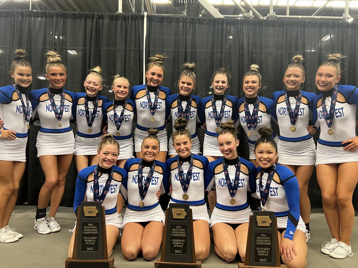 Northwest Comp Cheer sweeps State Cheerleading championships!  The Wolves win the team state title and stunt groups place first and second! Congratulations girls and coaches!!