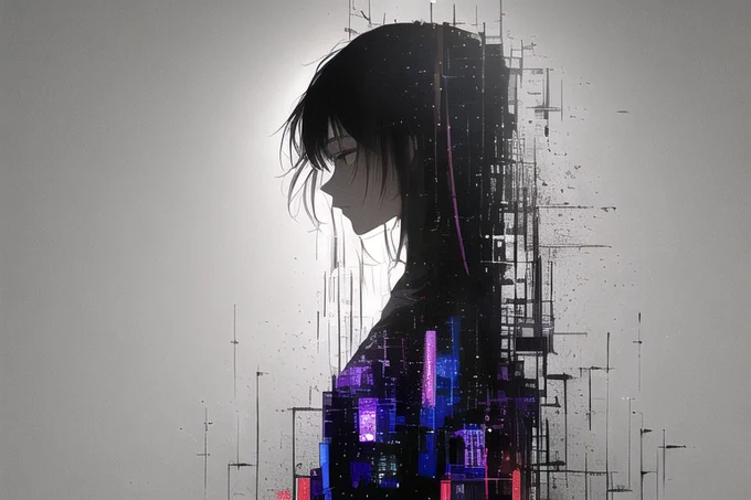 GLITCH "glitch,1girl,solo"だけで、無限にガチャできそう。  呪文は1枚目のALT(というか上記のだけ)。 768x512   ddim #NovelAI #NovelAIDiffusion
