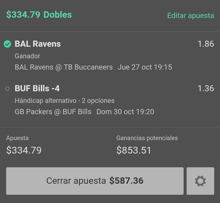 GiLTuner's tweet photo. ¿Hay forma de NO Ganar con la NFL? 🤔 #GiLTuner

#teaser #teaserNFL #deportes #Moneyline #parlay #joshallen #freepick #tipster #Bills #BillsMafia #mvpjoshallen #joshallenMVp #NFLxfox #mundoNFL #apuestas #picks #final #tendencias #halloween #inversion #GDL #influencer #BlitzEnTUDN https://t.co/WS723IKciB