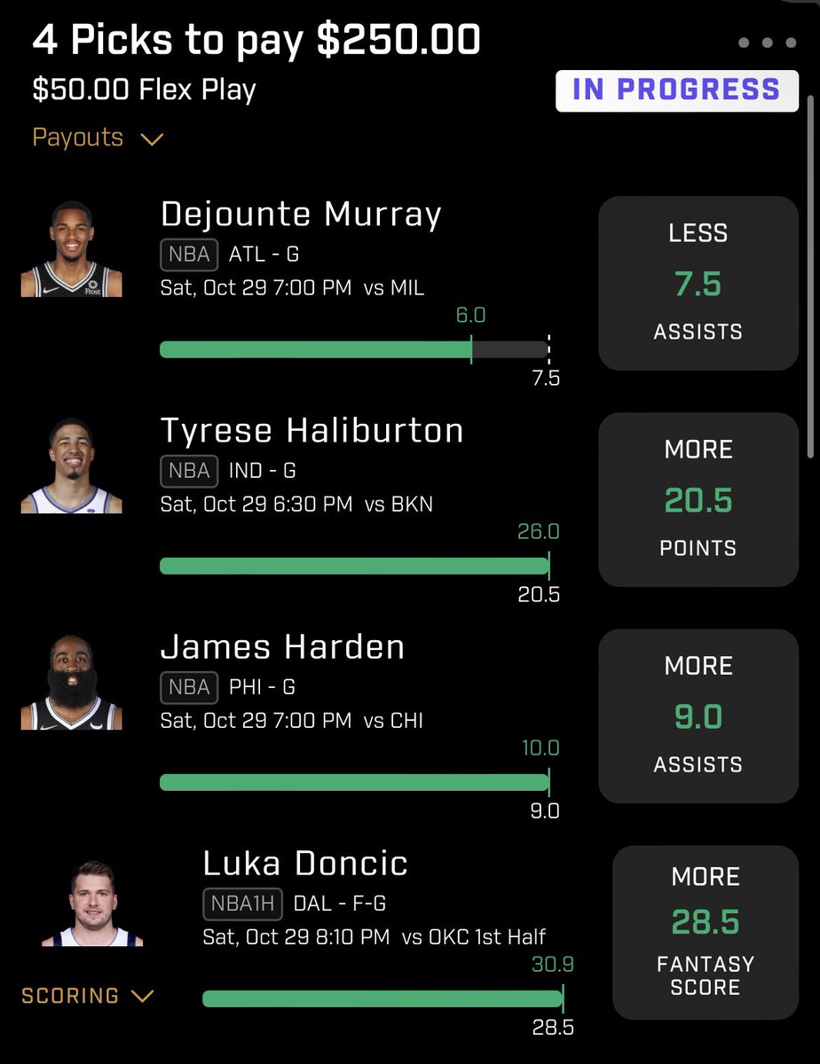 DoctorProfit's tweet photo. 🧹🧹🧹NBA Recap Oct 29🧹🧹🧹

Halliburton o20.5 Points✅
Fox o4/4.5 Reb✅
Harden o9 Ast✅
Murray u7.5 Ast✅
Luka o28.5 1H FS✅
Olynyk o3 Ast✅

CASH EVERYTHING
+10u on cards. Make it +16u if Pierce covers tmrw!

Like+RT and choosing 2 winners for $50 giveaway tomorrow morning https://t.co/IPgedoTW4o
