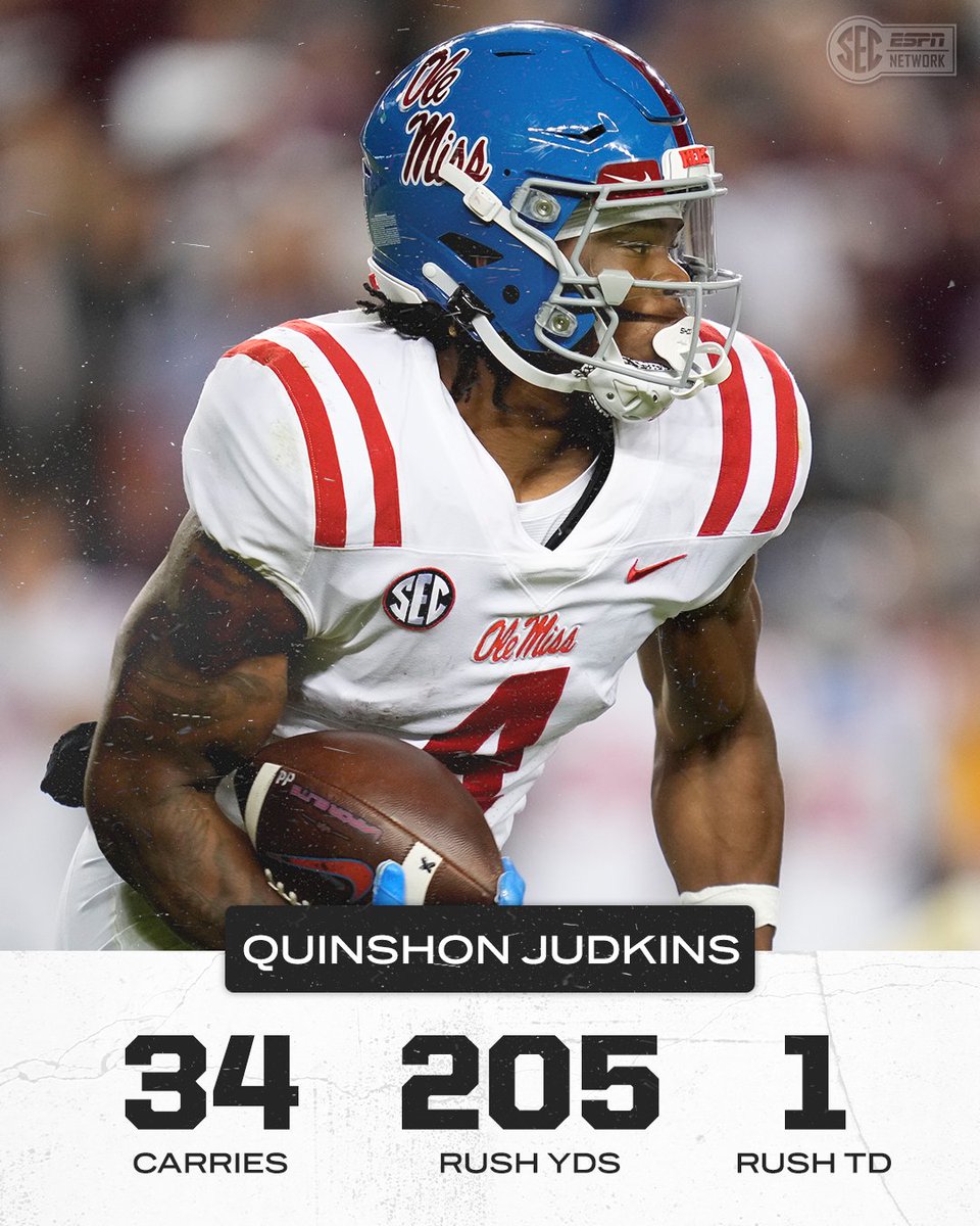 SECNetwork's tweet photo. 200+ rushing yards and a W in College Station on his birthday 🥳

Go off then, @qaj4_ 🔥 @OleMissFB https://t.co/KvdXDre27X