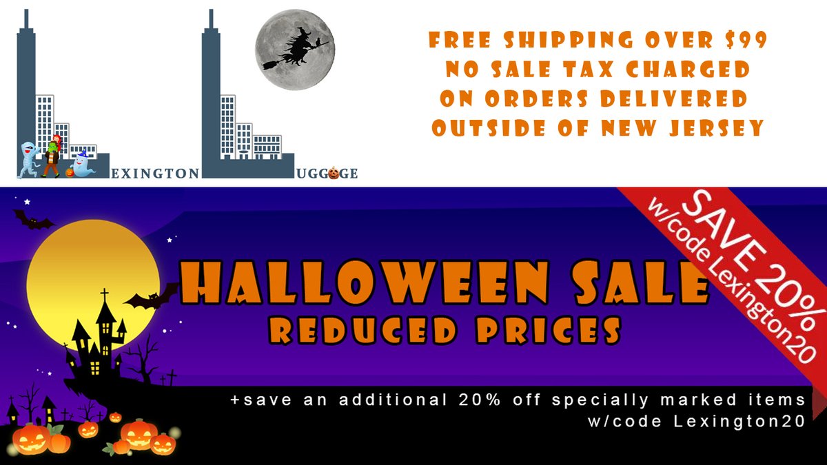LexingtonLugg's tweet photo. Need Luggage?  Halloween Weekend Sale - Reduced prices + additional 20% off specially marked items - https://t.co/QPDNH5xun7 #luggagesale #travelgoods #luggage #suitcase #halloweensale #sales #spinner #carryon #vacation #LexingtonLuggage #shop https://t.co/6fFQoCbsUy