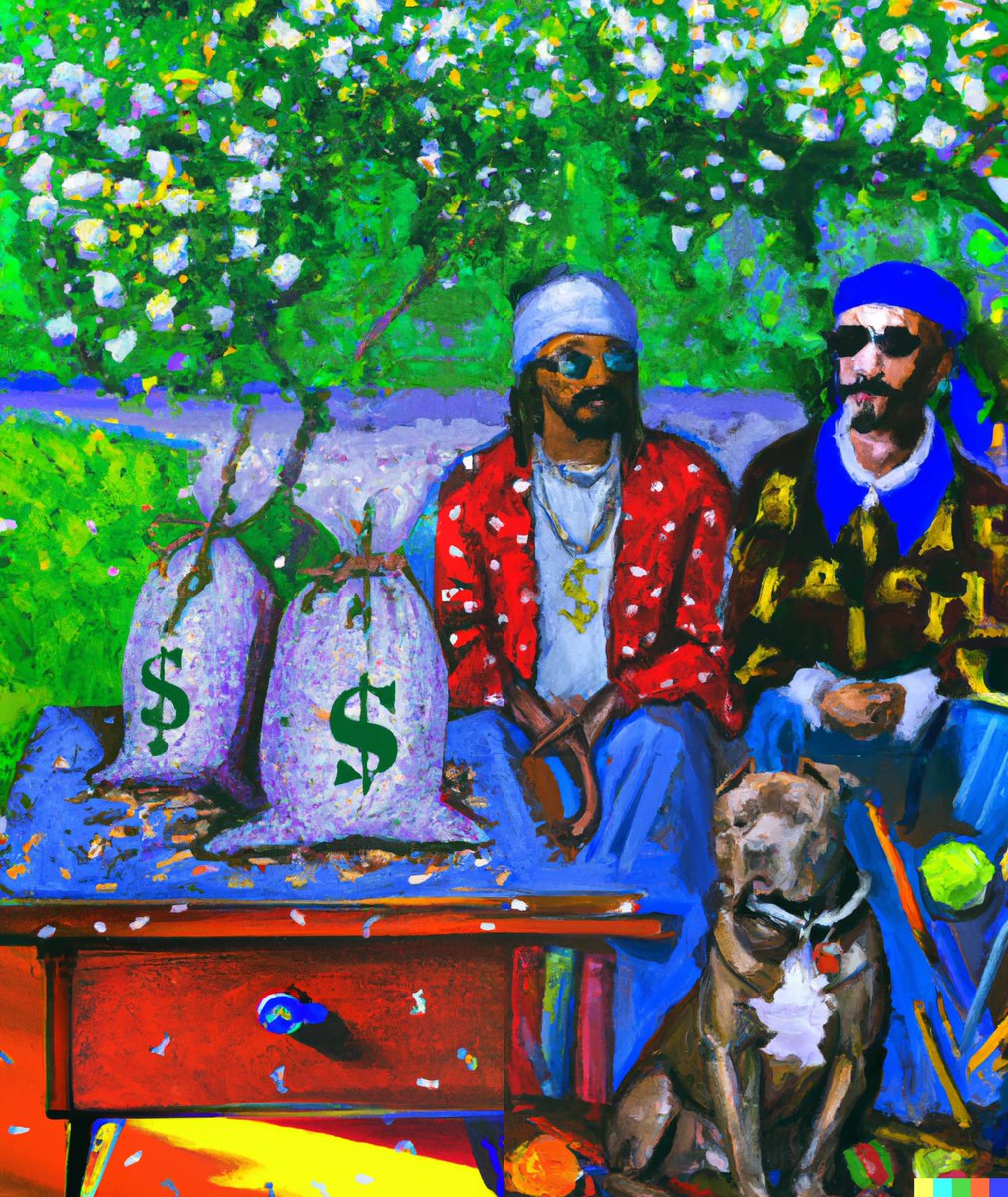 BSPRDL_'s tweet photo. My first AI art made with @OpenAI 
Impressionist style painting with two rappers :) 
Working on my first AI NFT drop.    Stay Tuned 🤝 https://t.co/8JAhkOWF93
