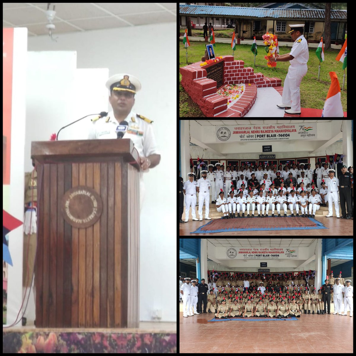 NRubawathi's tweet photo. 🇮🇳JAI HIND 🇮🇳
As part of the ongoing visit of Andamans the DDG NCC  cmde A k Rostogi addressed the SW/SD cadets of port Blair at #JNRM college and shared his wisdom with them. He also paid Respect to the Martyr Capt.Ashim Bhattachar jee by laying a wreath.
@NCCDte_TNPAN https://t.co/ZiUOAny5MQ