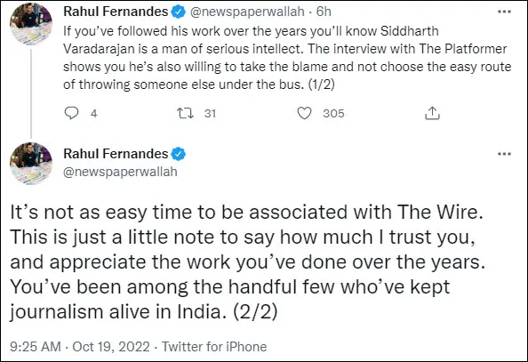 Aha! Now, @svaradarajan filed a police complaint against Devesh Kumar. Remember: On Oct 19, @svaradarajan told @platformer that this is not about Devesh. It is equally about him too. @newspaperwallah even told us how great @svaradarajan is. Who still trusts SidV out there?