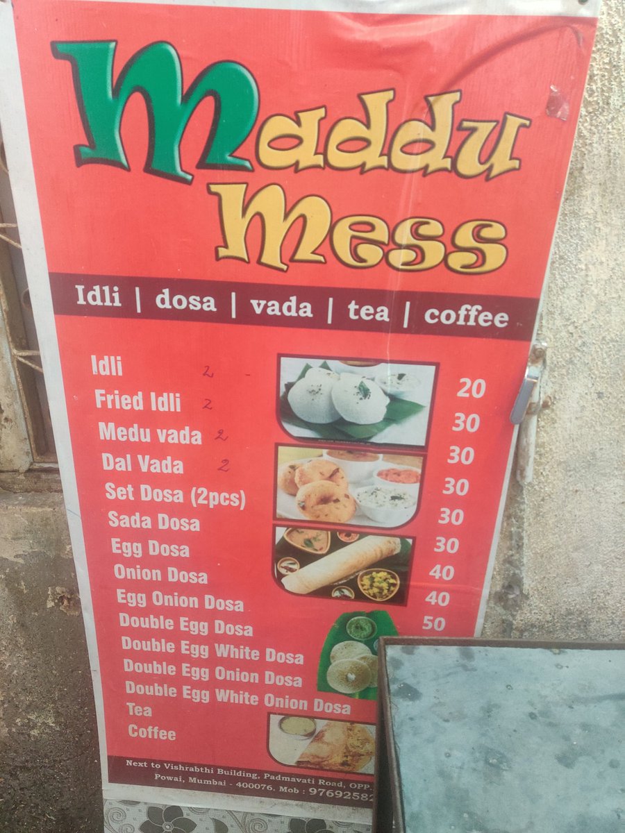 iMayavi's tweet photo. Introduced family + Mojo to this amazing place "maddu mess". Visited after many years. Same vibes. Great food. Aunty is going strong! Egg dosa, dosa, idli, vada chutneys #ftw #iitbombay #Mumbai #maddu https://t.co/tMTVPwrjJ9