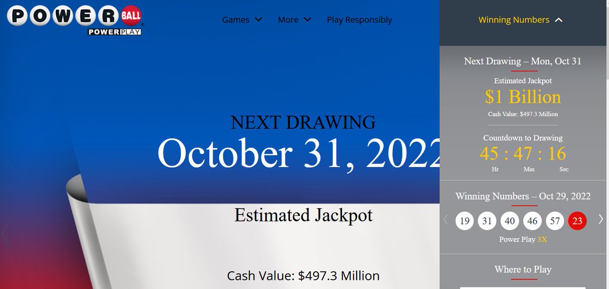 RT @takahmama: Trick or Treat! No winners in Saturday #Powerball drawing. Monday estimated jackpot...$1 billion! https://t.co/W6lnNSTyc0