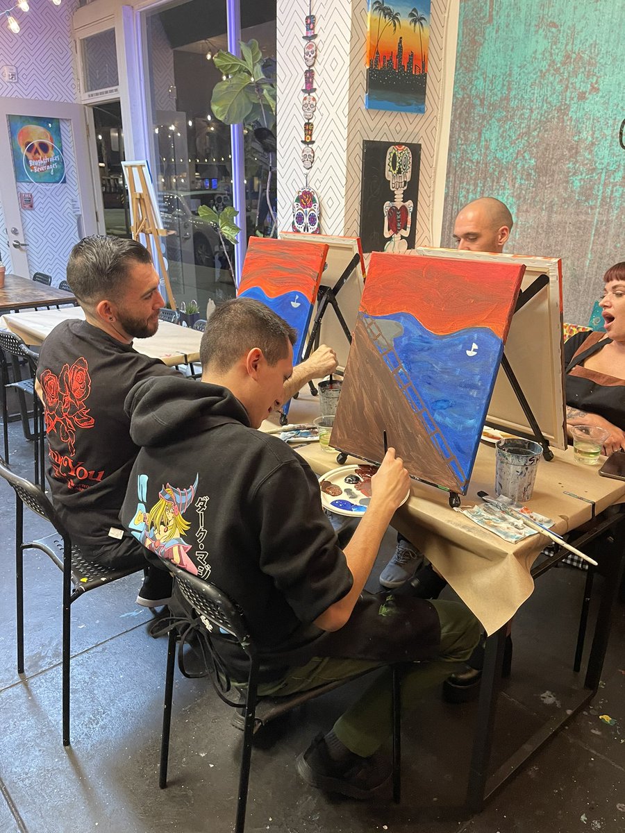 EnlightenedAunt's tweet photo. Small class tonight cuz everyone is out at Halloween parties! We still managed to have a great time! ☺️😝 Thanks for coming out guys!!
#PaintNightWithTam
#PaintingWithTam
#BrushstrokesAndBeverages
#TheScream https://t.co/vJSREz4Era