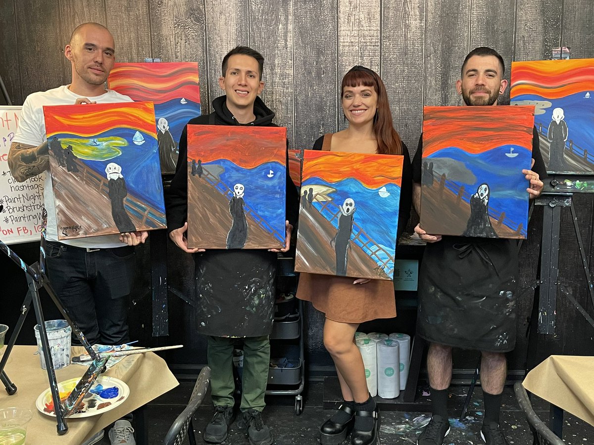 EnlightenedAunt's tweet photo. #PaintNightWithTam
#PaintingWithTam
#BrushstrokesAndBeverages
#TheScream https://t.co/KQ8goBhIcq