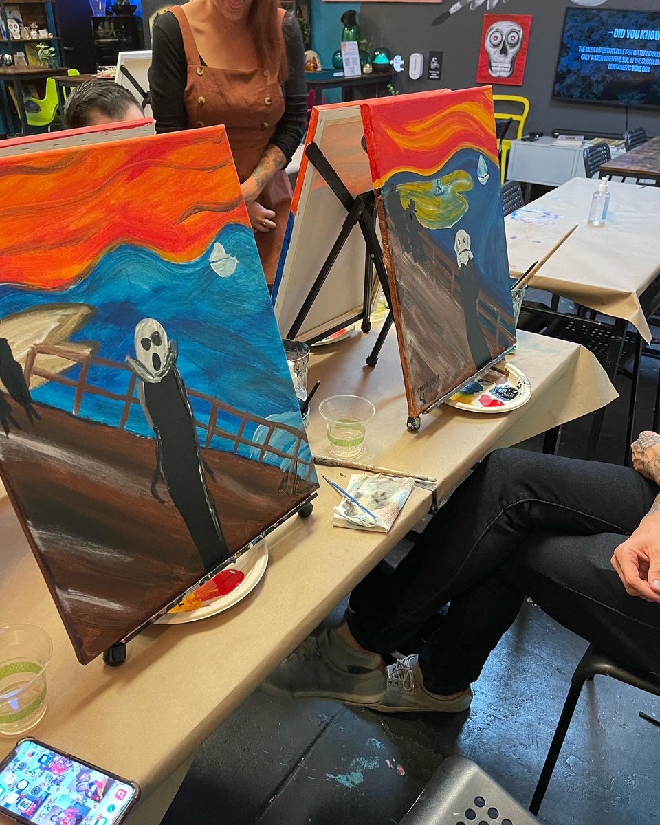 EnlightenedAunt's tweet photo. #PaintNightWithTam
#PaintingWithTam
#BrushstrokesAndBeverages
#TheScream https://t.co/KQ8goBhIcq