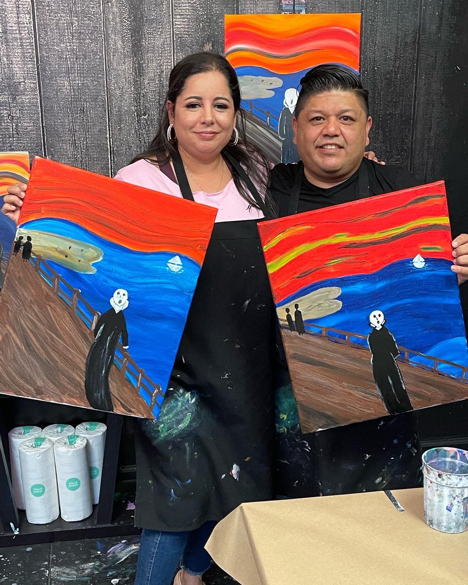 EnlightenedAunt's tweet photo. #PaintNightWithTam
#PaintingWithTam
#BrushstrokesAndBeverages
#TheScream https://t.co/KQ8goBhIcq