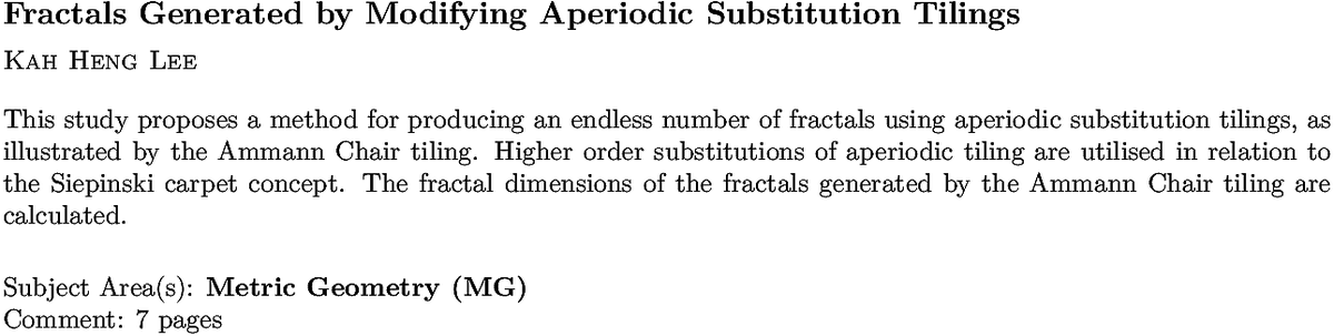 arxiv.org/abs/2210.15465…
K H Lee
Fractals Generated by Modifying Aperiodic Substitution Tilings
