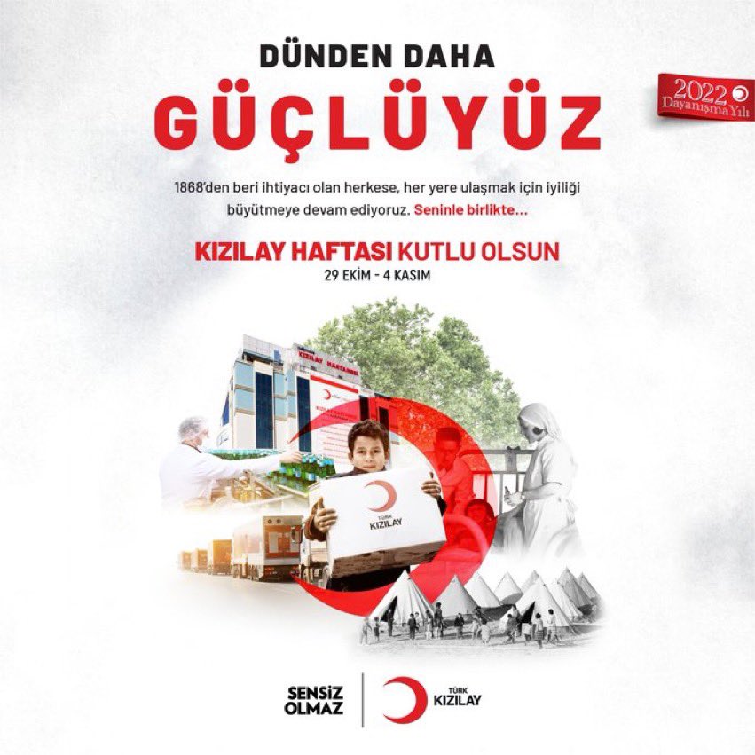 1868'den beri, 154 yıldır ihtiyacı olan herkese, her yere ulaşmak için iyiliği büyütmeye devam ediyoruz.
#KızılayHaftası kutlu olsun! 🌙 ❤️

Seninle birlikte #DündenDahaGüçlüyüz.