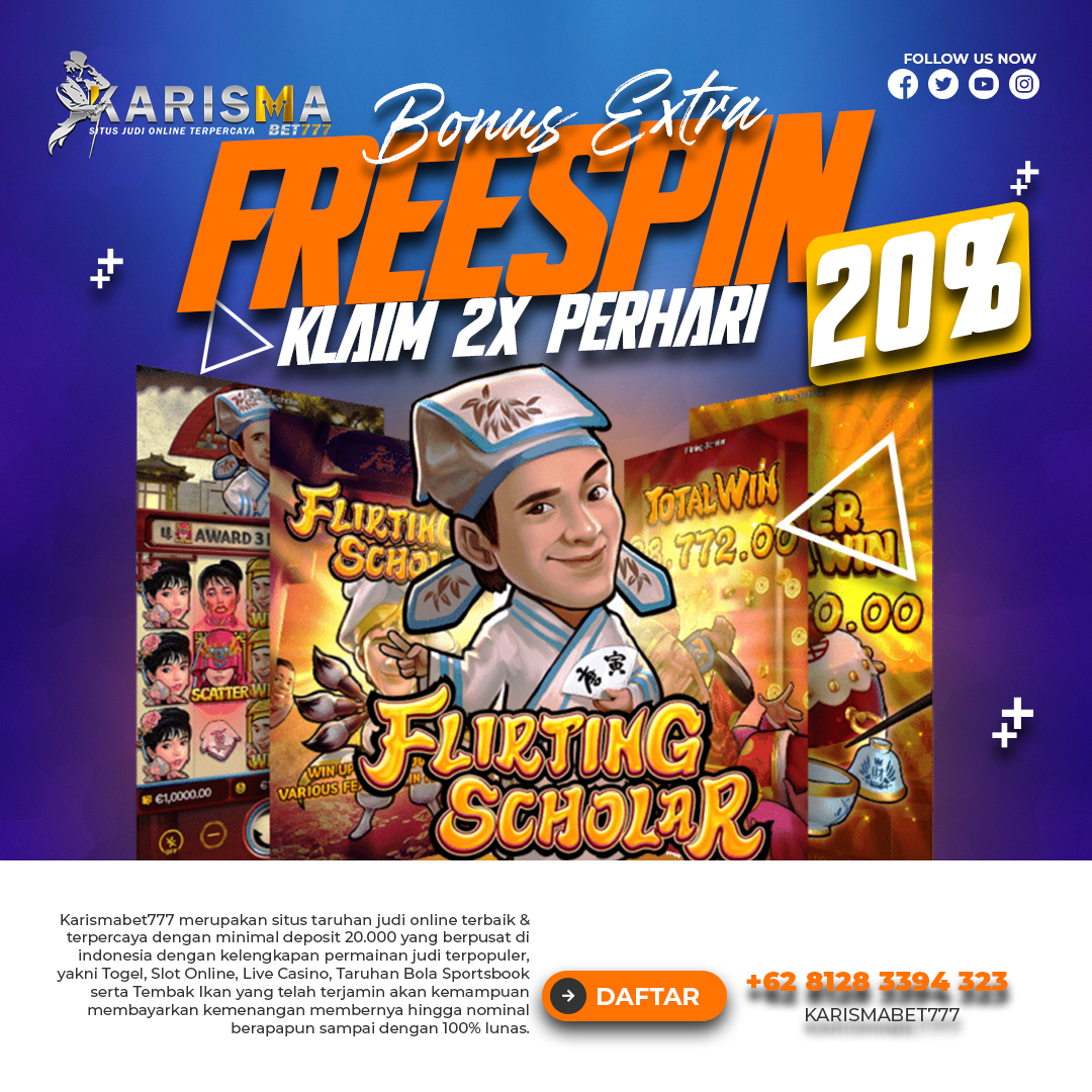KarismaBet777's tweet photo. BONUS FREESPIN KARISMABET777
#karismabet777 #prediksikarismabet777 #RTPkarismabet777 #casinoonline #casino #slotonline #jackpot #slotcar #slots #livecasino #roulette #judionline #game #onlinecasino #live #bonus #judislot #judibola #freespins #bhfyp #sportsbook #slotsindonesia https://t.co/vXtN8Yek1n