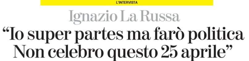 Chi è La Russa lo sapevamo bene. Voleva anche cancellare il 25 aprile.
Oggi che è Presidente del Senato, non si smentisce, fa capire quanto sia inadeguato a quel ruolo, ad essere seconda carica dello Stato, a rappresentare la nostra Repubblica Antifascista nata dalla Resistenza.