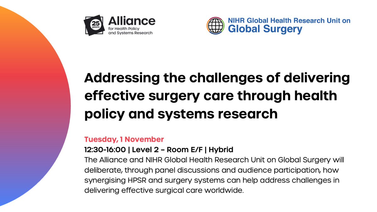 ⏰ 1st Nov 12:30-4pm GMT-5
📍Bogota &amp; online

Join us in this session with <a href="/AllianceHPSR/">Alliance for HPSR</a> at #HSR2022 symposium! 

We are looking forward to discussing the future of surgical systems research!