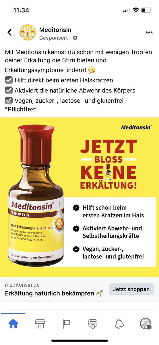 Werbung, die mir zugespült wurde. Sieht schön aus, ist aber leider ohne echten Wirkung! Meditonsin-Tropfen sind homöopathisch und haben deshalb keinerlei Nutzen oberhalb des Placebo-Effektes! #homöopathie #globukalypse #homoeopathie