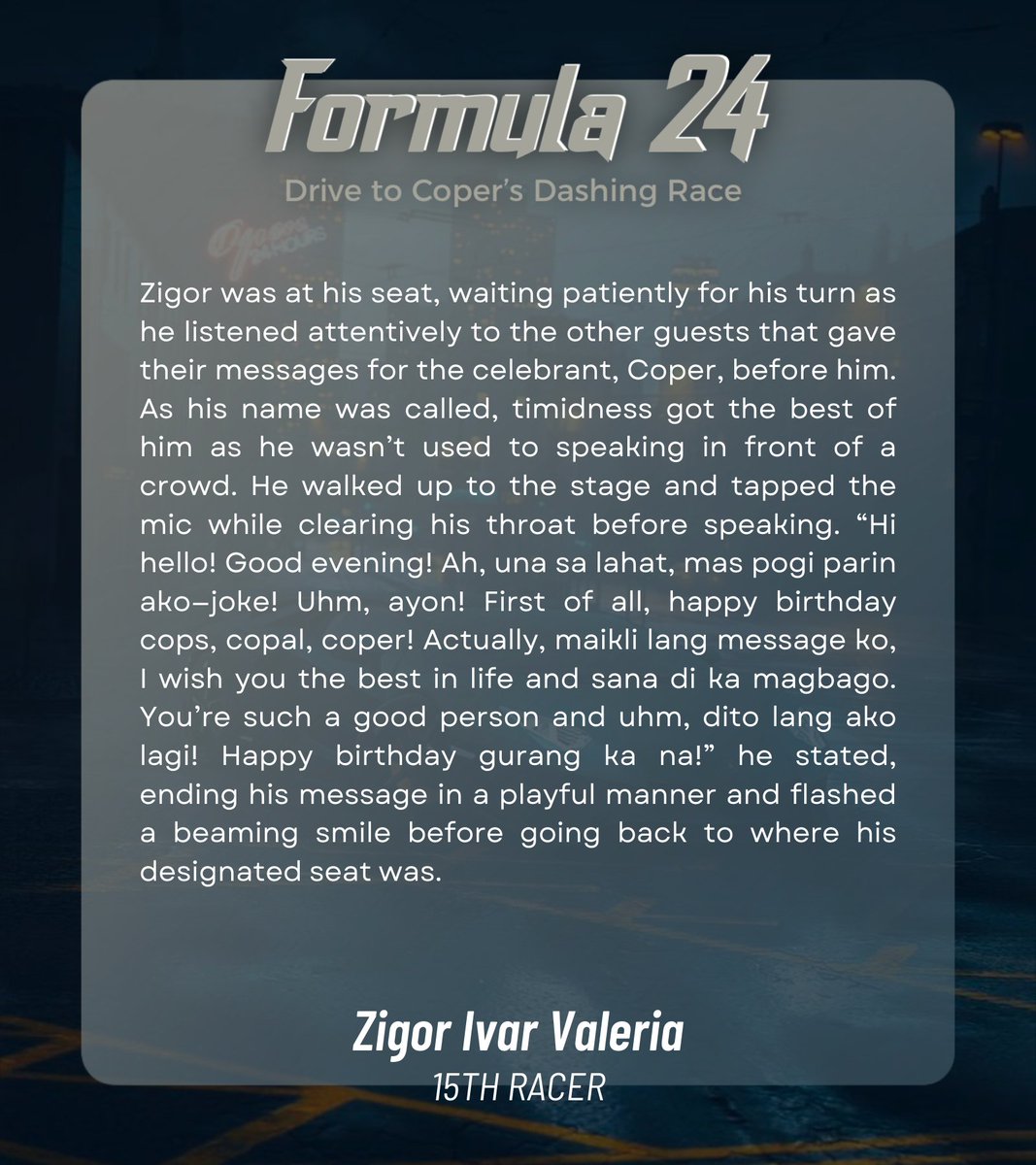 Formula 24: Drive to Coper's Dashing Race tweet media
