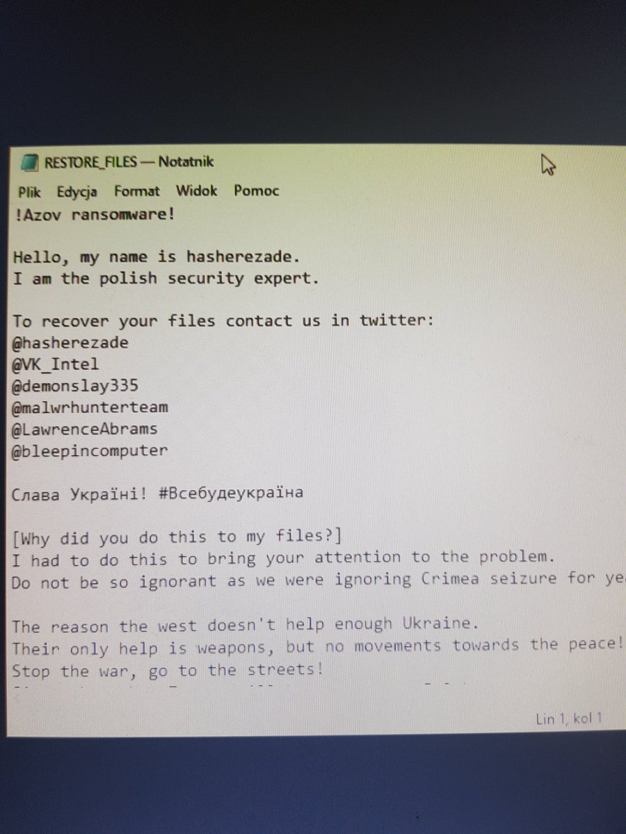 To whomever it concerns: I am NOT in any ways affiliated with Azov (or any other #ransomware). It’s a common practice among cyber criminals to try to frame security researchers.