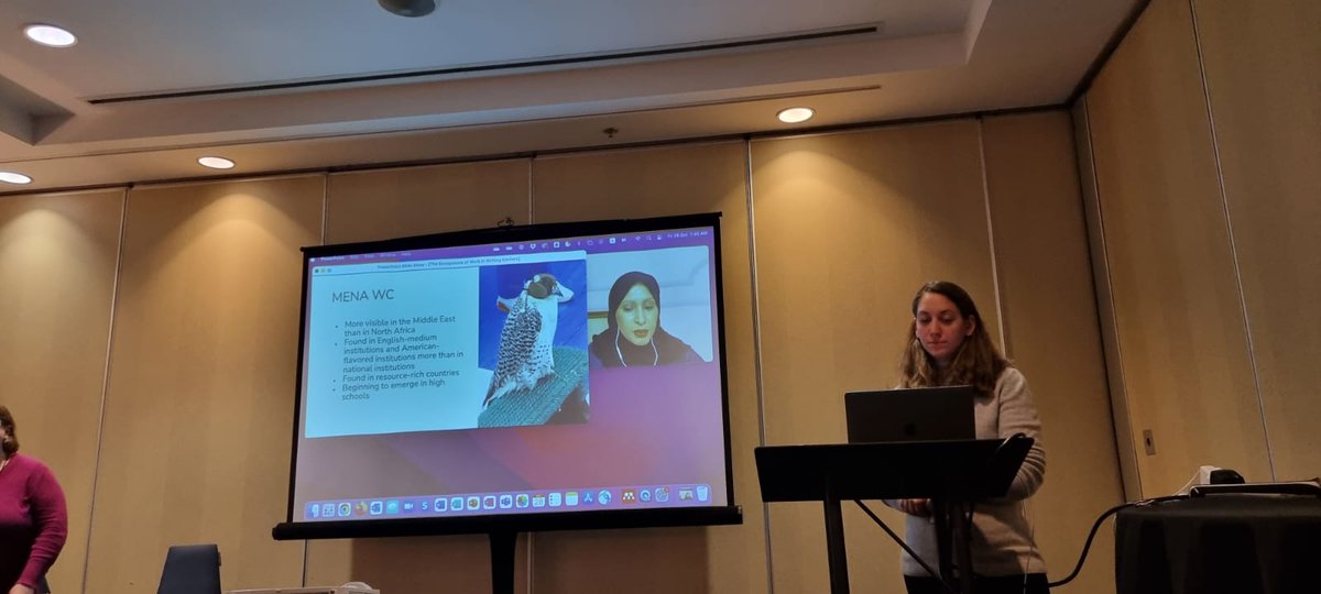 MENAWCA_org's tweet photo. MENAWCA members presenting preliminary results from the MENA writing center census at #iwca22

There's still time to share information about your MENA writing center here: https://t.co/0dtPmAg7gD https://t.co/rsvzK8oktn