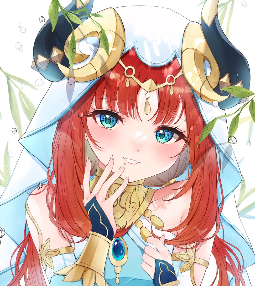nilou (genshin impact) 1girl solo horns red hair smile looking at viewer long hair  illustration images