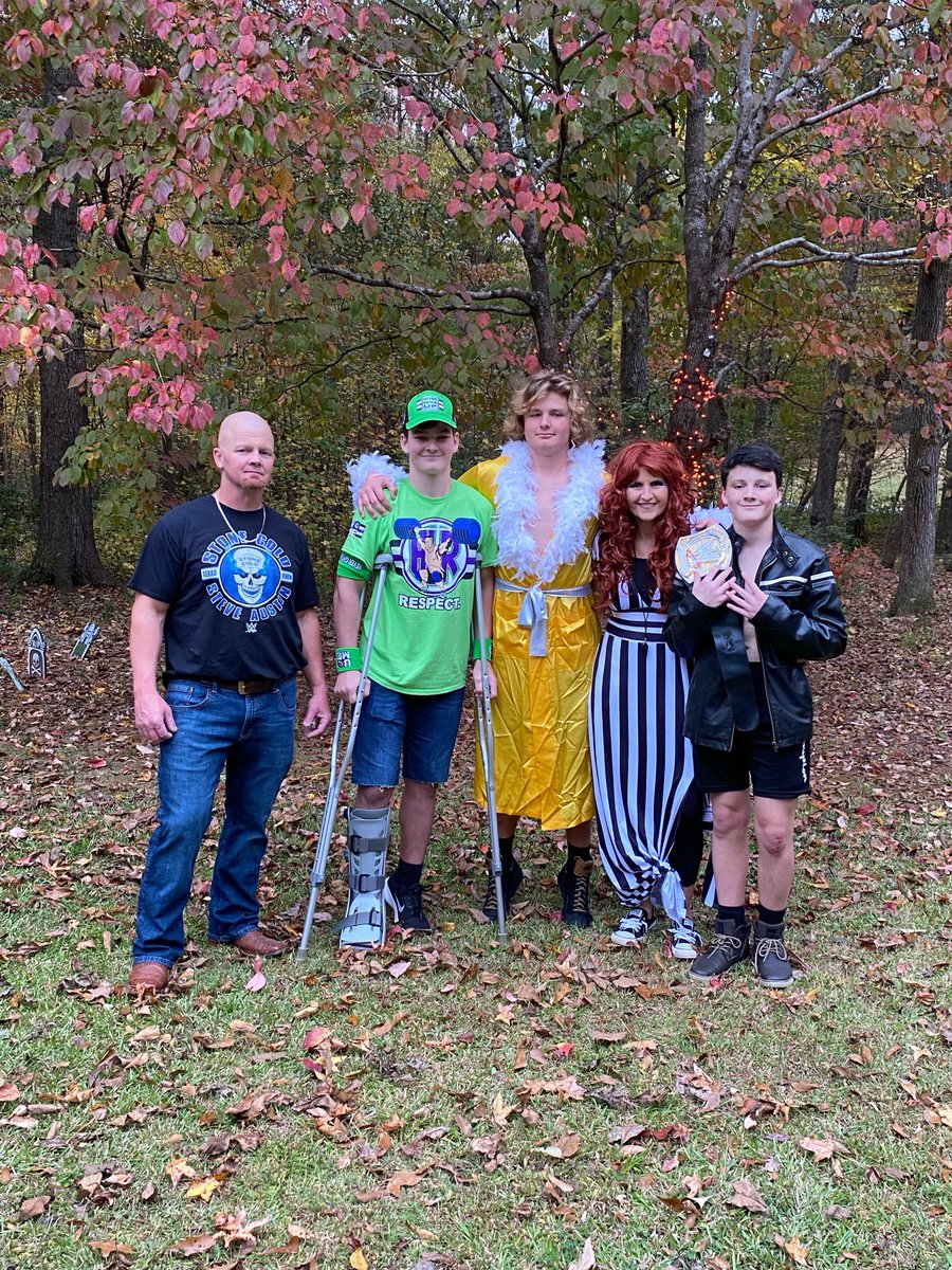 ⁦<a href="/RicFlairNatrBoy/">Ric Flair®</a>⁩ ⁦<a href="/Finbalor0910/">Finn Bálor</a>⁩ ⁦<a href="/steveaustinBSR/">Steve Austin</a>⁩ ⁦<a href="/JohnCena/">John Cena</a>⁩ Halloween party 2022. Austin, Cena, Flair, Ref (Hemme but she don’t know it), Balor. First time I was Stone Cold in 20+ years. Cena and Naitch are state champs in their own right. Ref…hotty!