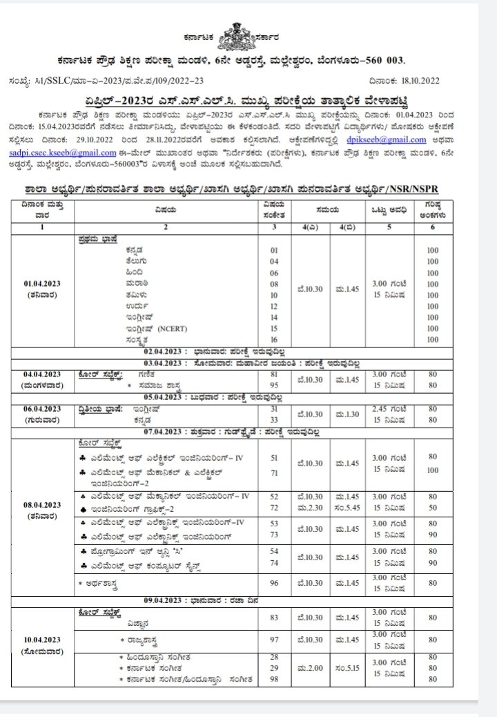 The tentative time table for SSLC Board exams,2023 published by KSEEB.
<a href="/DOMGOK/">Department of Minority Welfare, Govt of Karnataka</a>
<a href="/Captain_Mani72/">Manivannan P 🇮🇳</a> 
<a href="/RaghavendraT198/">Raghavendra T</a> 
<a href="/ShivanandP14/">DO,Minority,Bagalkote</a>