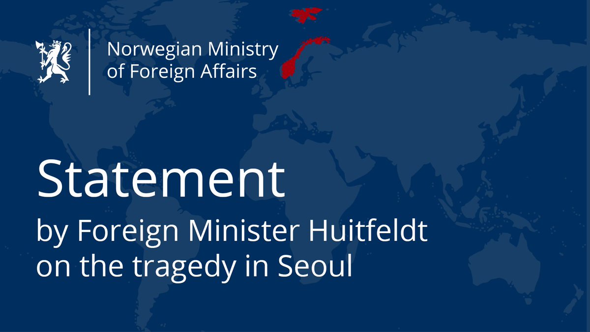 Devastated by news of the terrible incident in connection with Halloween celebrations in #Seoul. My deepest condolences to families and friends who lost their loved ones. My thoughts are with those affected by this tragedy – Foreign Minister @AHuitfeldt