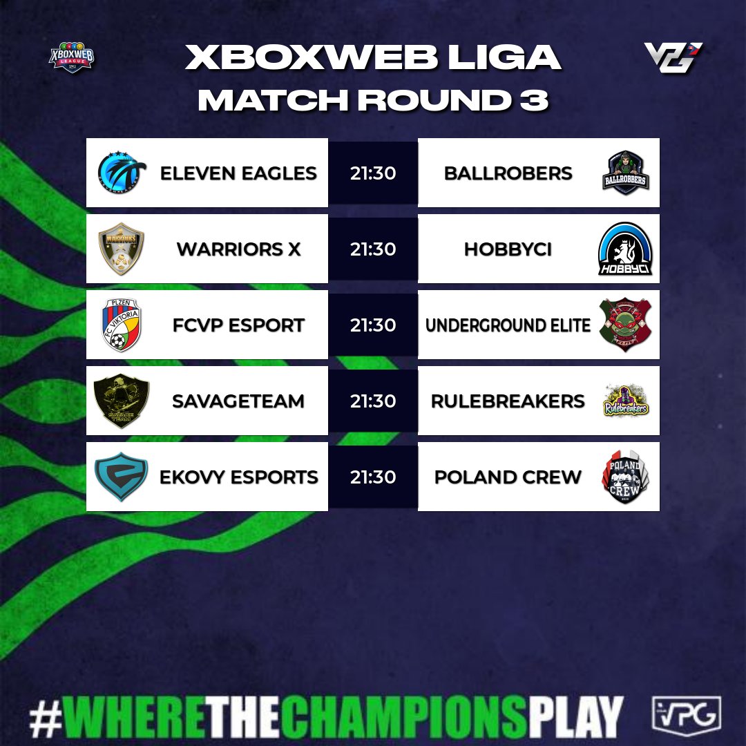 CzskVpg's tweet photo. [Xbox]

Dnes nás čeká 3. kolo @Xboxwebcz ligy. Nezapomeňte, že nedělní zápasy začínájí již ve 20:30.

@OfficialVPG
@SeveranNews

#11v11 #esports #WhereTheChampionsPlay https://t.co/hE6MtW3TFm