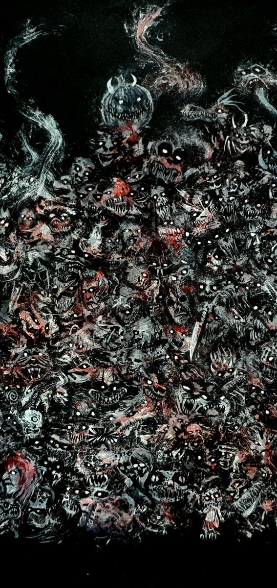 Quangbinhqb's tweet photo. Halloween 
"Demons crowded together to go to the festival."
#Halloween #aghast #horrified #disguise #painting #drawing #artistsontwitter #abstract #abstractartwork #chucky #NoFace #killer #Blood #clutches #hustle #crowded #devil #ghost #IT #us https://t.co/5ZWgwjrNOu