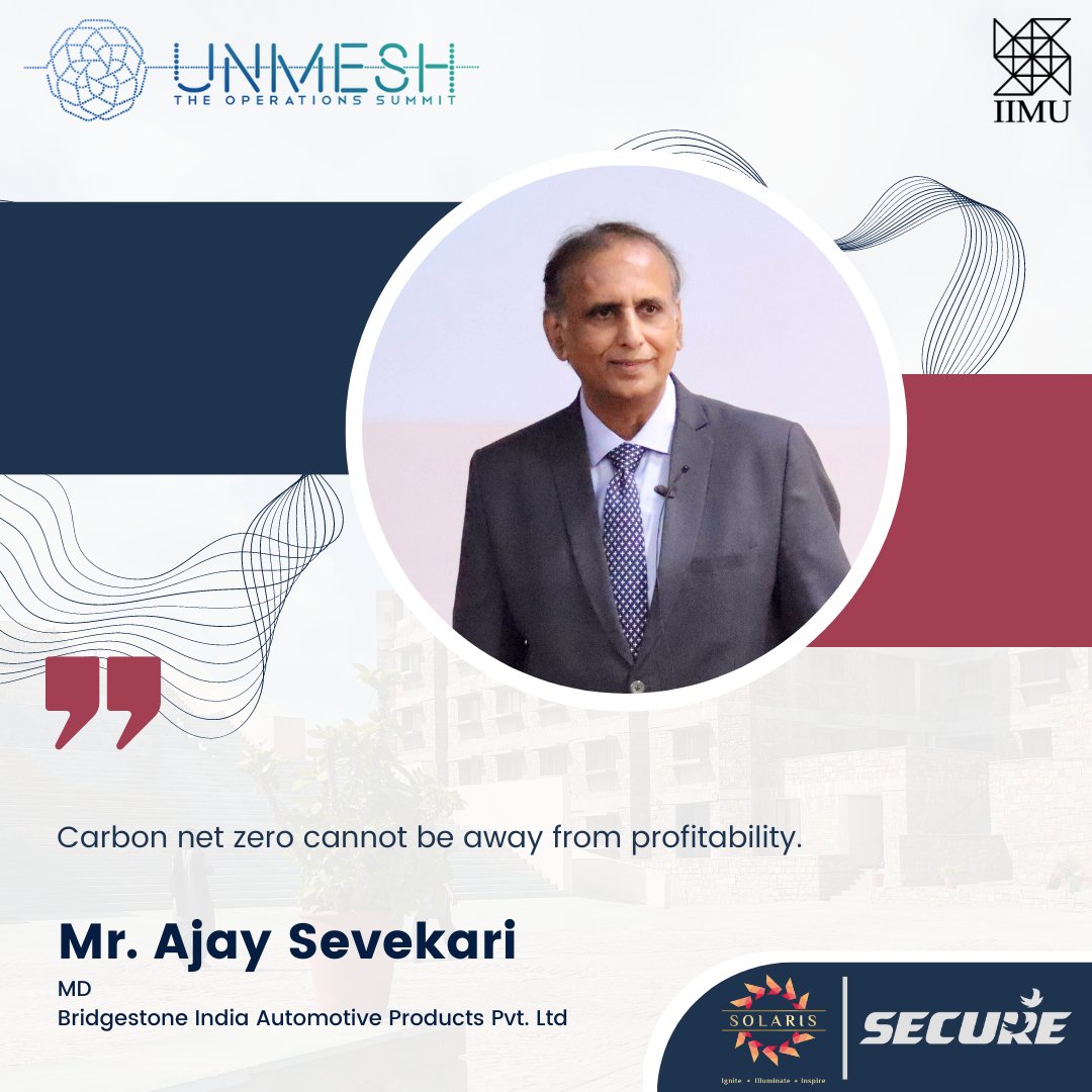 IIM_Udaipur's tweet photo. Mr. Ajay Sevekari, MD, Prospira India Automotive Products Private Limited (Bridgestone) spoke about the importance of carbon neutrality &amp; circular economy for having a sustainable business model to make the Earth a safer place for everyone.

#Unmesh #Solaris2022 #IIMU https://t.co/6JjVNgG8rC