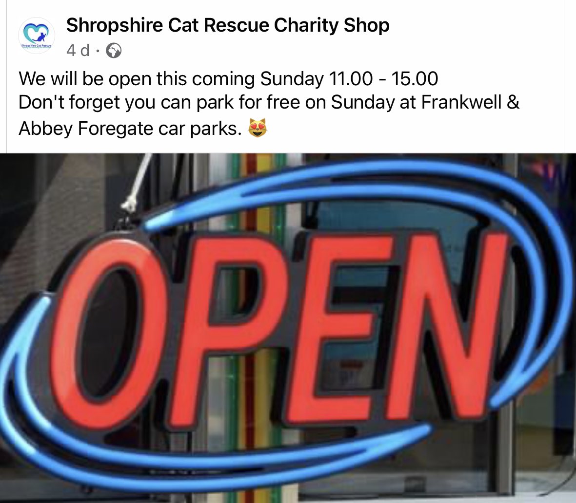 We are open today. Catch some last #Halloween bargains, stock up on Christmas gifts or browse are great selection of clothing. Hope to see you later on. All sales in the shop fund the running of ⁦<a href="/ShropsCatRescue/">Shropshire Cat Rescue</a>⁩ every sale makes a difference #charity #cats #foreverhome