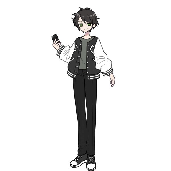 solo jacket green eyes phone 1boy male focus black hair  illustration images