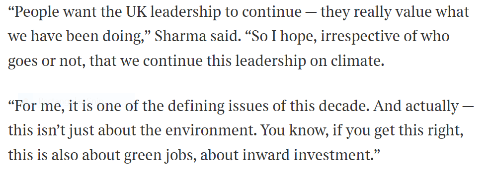 .@AlokSharma_RDG said that 'continuing to issue oil and gas licences was incompatible with the UK’s legally binding net zero target. And, he said, Sunak should beef up his windfall tax on oil giants, calling for rebates only to companies that invest in renewables.'