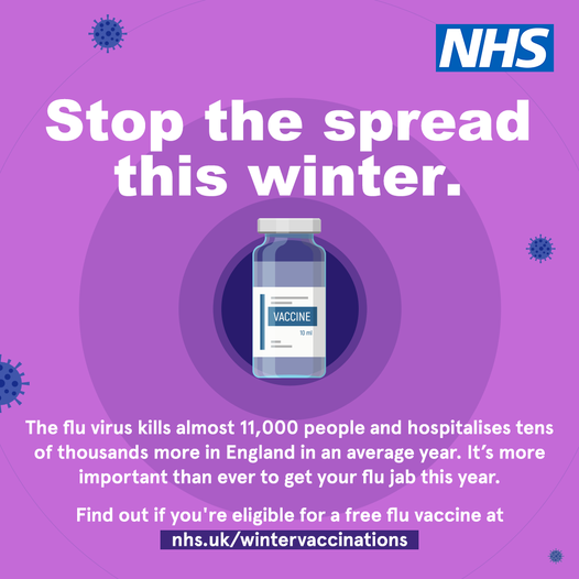 Every year flu kills thousands & hospitalises many more. This winter, as we recover from the effects of the COVID pandemic, getting your vaccine is more important. If you are aged 65+ you are more likely to experience complications. Ask your pharmacist or GP about a free jab.