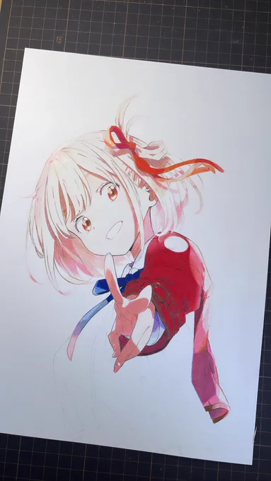 少しの間ログアウトするのでリプ等返せません#wip #模写 #リコリコ18話 #色鉛筆 