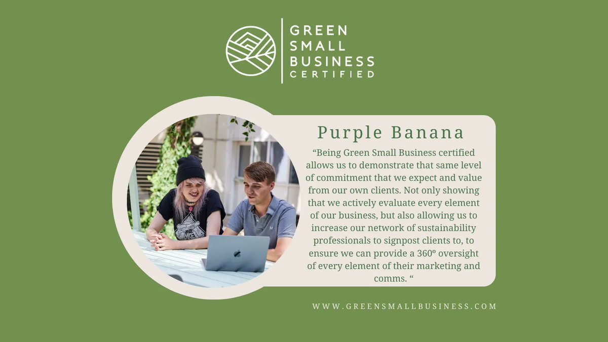 Purple Banana Creative Designs are Green Small Business Certified 👏

For more information on how you can get certified visit buff.ly/3f5l2Oo

#greensmallbusiness #sustainablebusiness #creativedesign