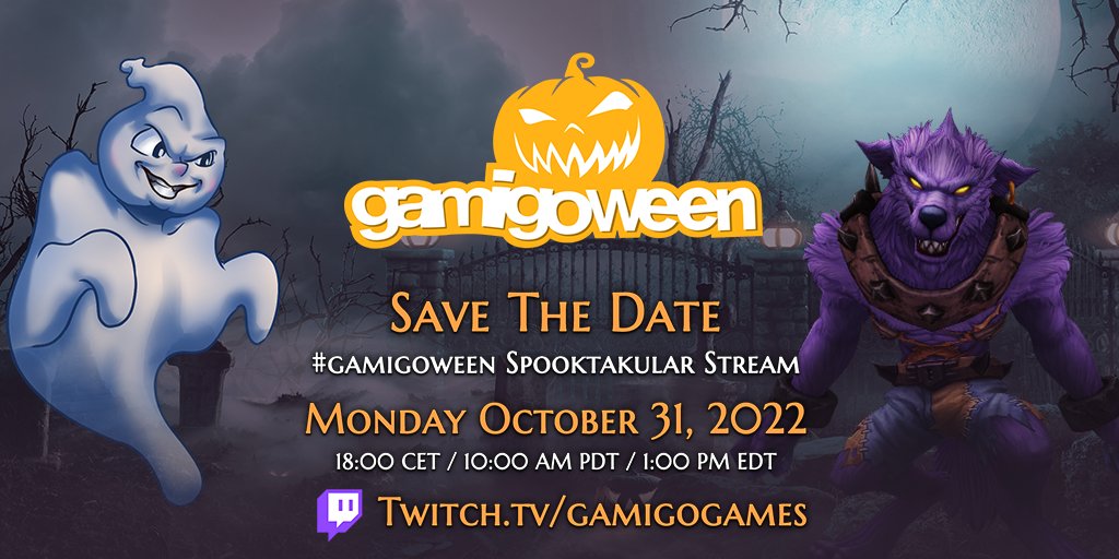 Envoy, mark your calendars! A fantastic spooktacular stream is heading your way! 👻 

Join us this Monday on Twitch for fun, trivia, games, and prizes! ✨ Let's celebrate together #gamigoween across our games!💻

Costumes are recommended, what will you be wearing? 💬

#mmorpg