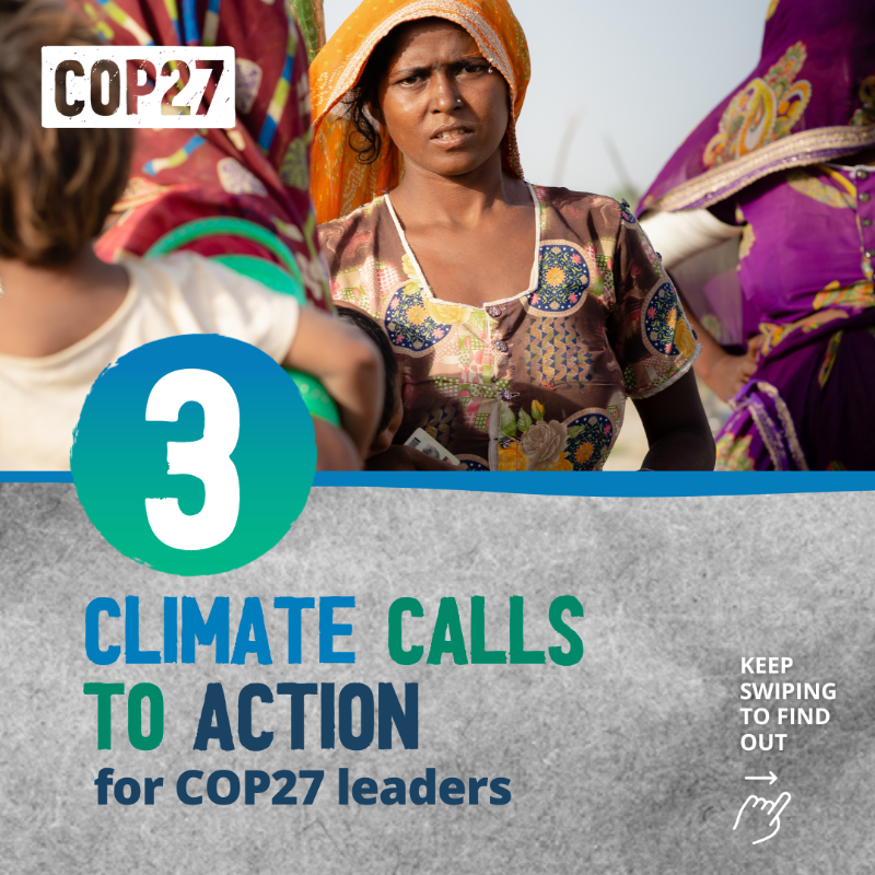 WFP's tweet photo. As world leaders prepare to gather in #Egypt for #COP27, WFP is calling for urgent action to support those on the frontlines of the climate emergency.

Here are 3️⃣ things they must focus on👇